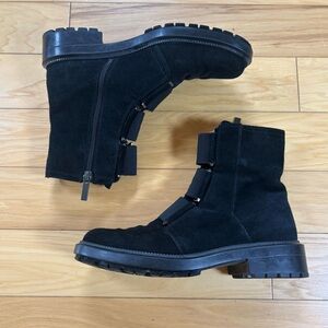 Aquatalia Liv Leather Elasticized Ankle Boots Womens Sz 8 Black Suede Moto Shoes